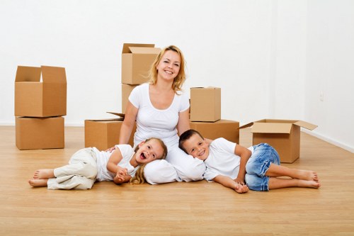 Recycling-focused move with sorted packing materials and reusable items